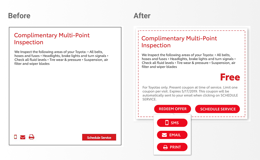 Visual comparison of the old and new Offer Call to Action design.